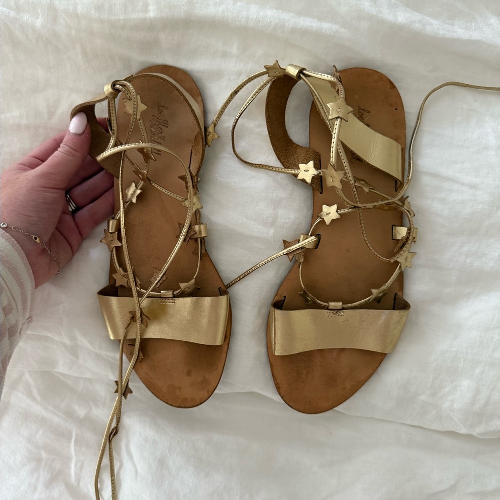 Loeffler Randall Star Lace Up Gold Star-Embellished Women's Sandals